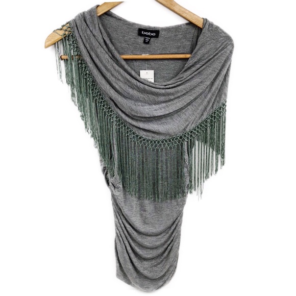 bebe Tops - NWT Bebe Fringe Trim Cowl Neck Tank Top 💙
